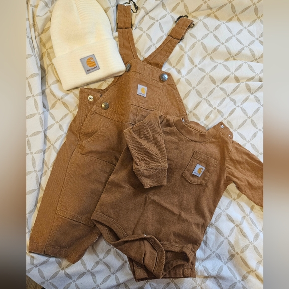 Carhartt Brown Baby Overalls and Onesie Set - Picture 1 of 5